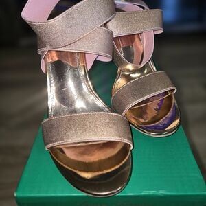 Lauren Lorraine Gold and Pink Sandals